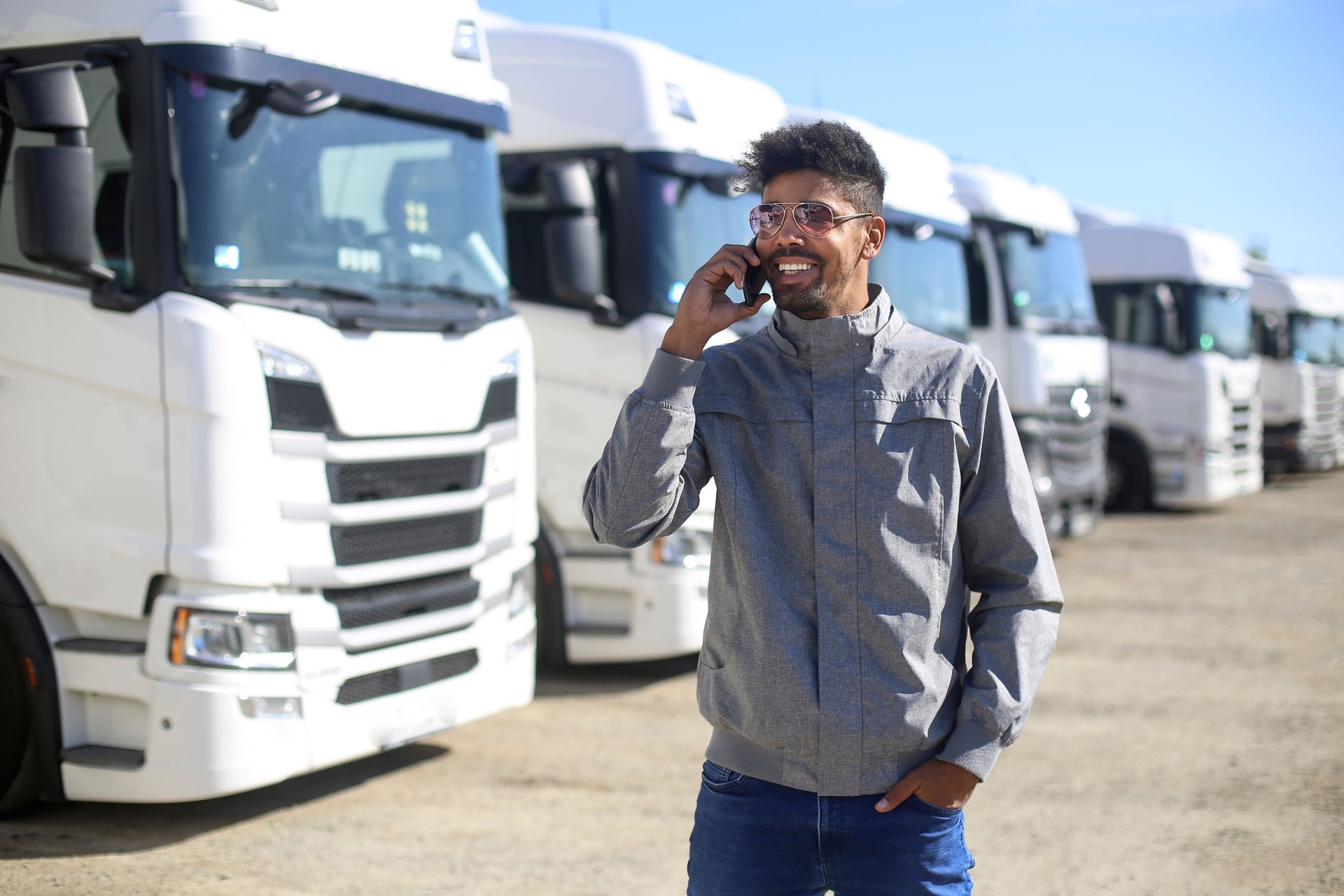 Truck driver talking on phone